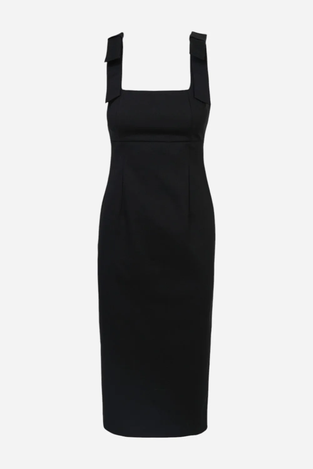 Adelyn Rae Karissa Shoulder Tie Crepe Midi Dress in Black