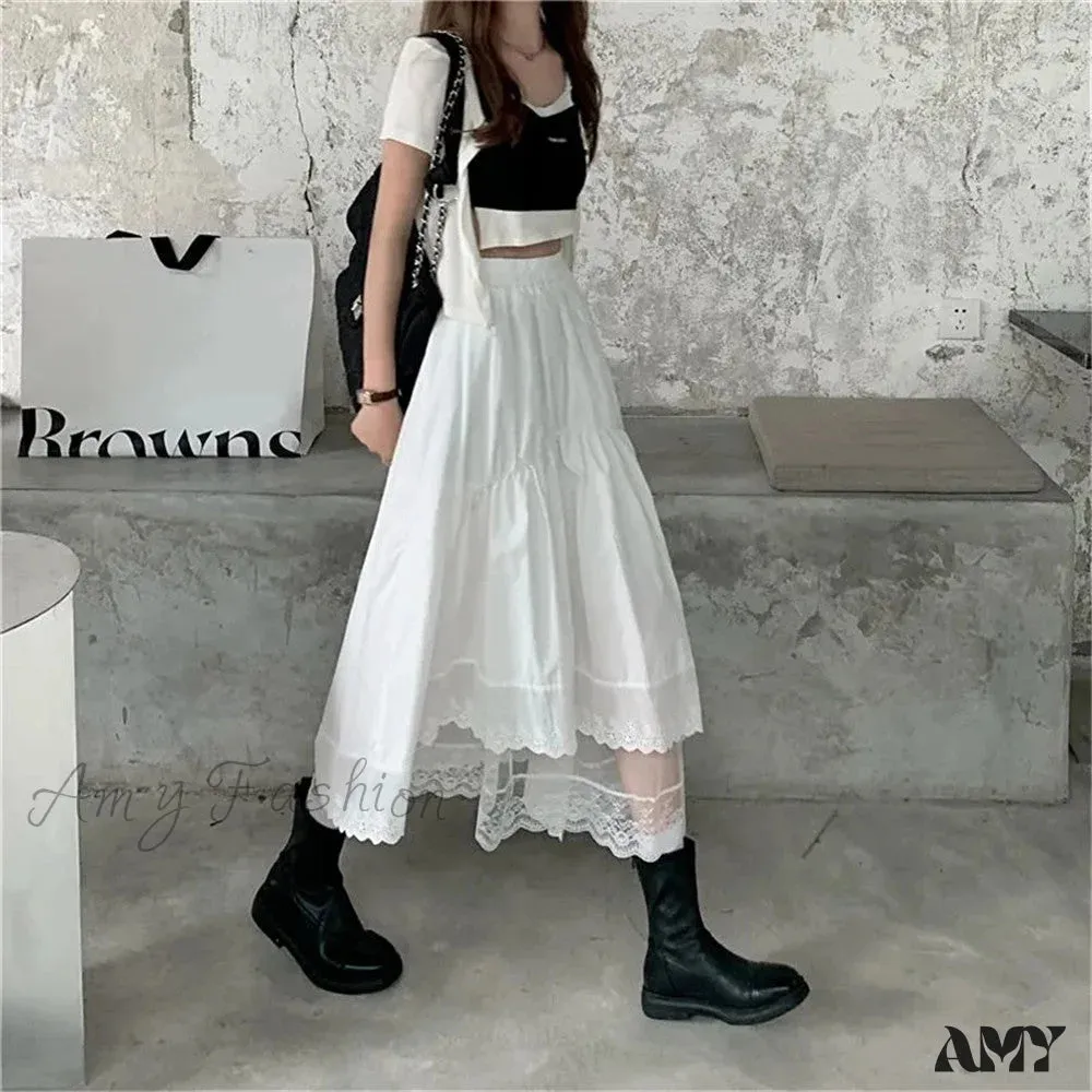 Amy Fashion - Black Gothic Lace Stitching Irregular Pleated Skirt