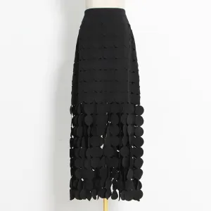 Autumn Dignified Hollow Out Cutout Dot Design Slim Fit Slimming Skirt Mid Length Tassel Dress