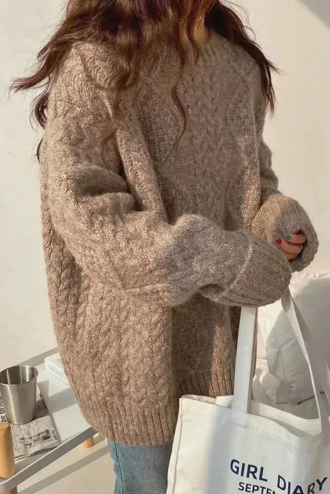 Autumn Winter Twist Knitted Pullover Sweater for WOMEN