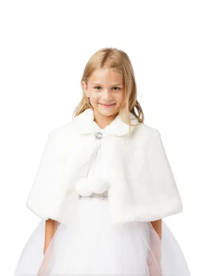 Baby Girls Off-White Plush Fur Glitter Single Button Closure Soft Cape 6-24M