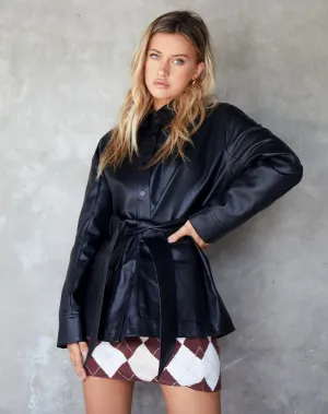 Belted Jacket in PU Black