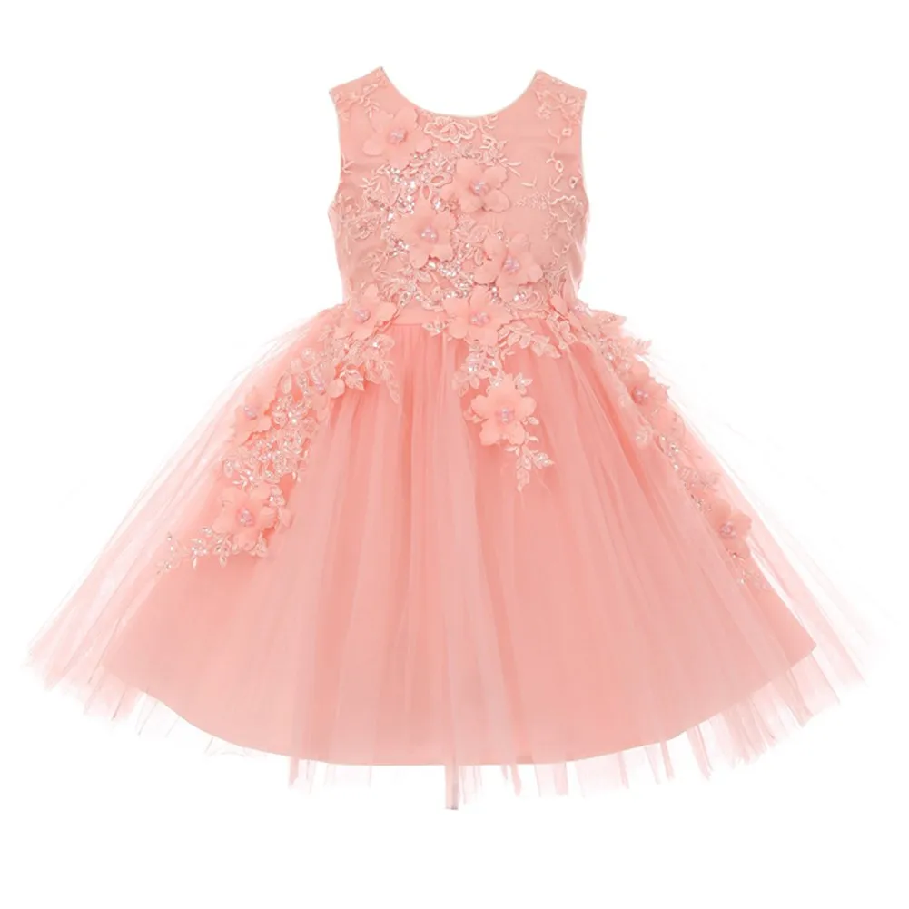 Big Girls Blush 3D Floral Appliques Soft Tulle Easter Flower Girl Dress 8-12