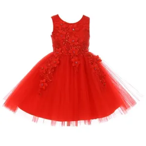 Big Girls Red 3D Floral Appliques Soft Tulle Flower Girl Dress 8-12