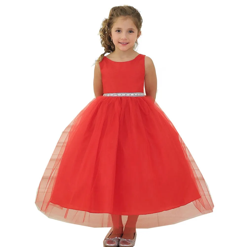 Big Girls Red Rhinestone Tulle Junior Bridesmaid Dress 8-12