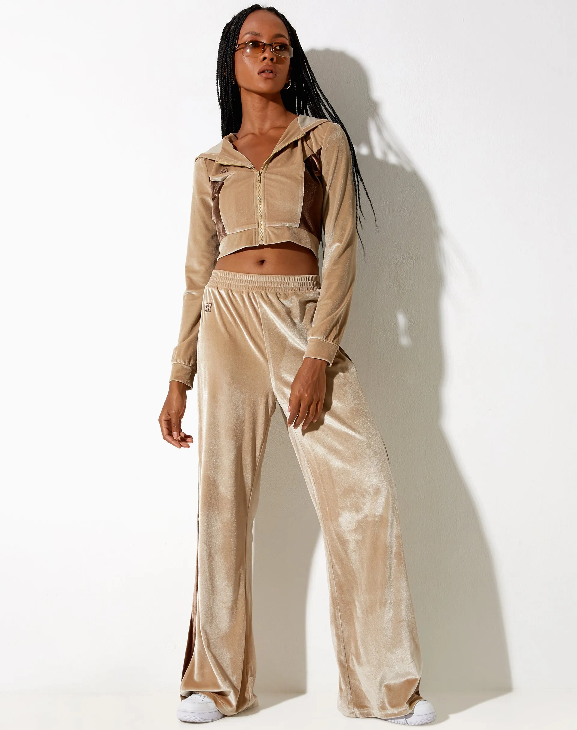 Bintan Wide Leg Trouser in Velour Champagne