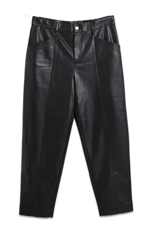 Black Faux Leather Tapered Leg Trousers