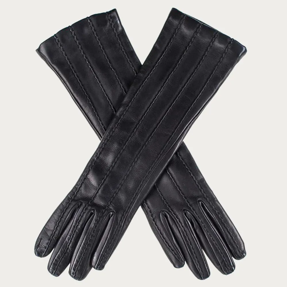 Black Leather Mid Length Gloves with Points