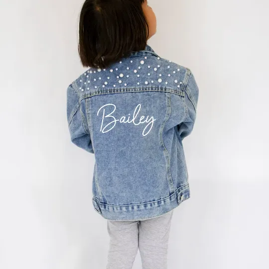 (Blue Pearl) Custom Cowgirl Hat Patch Kids Denim Jacket