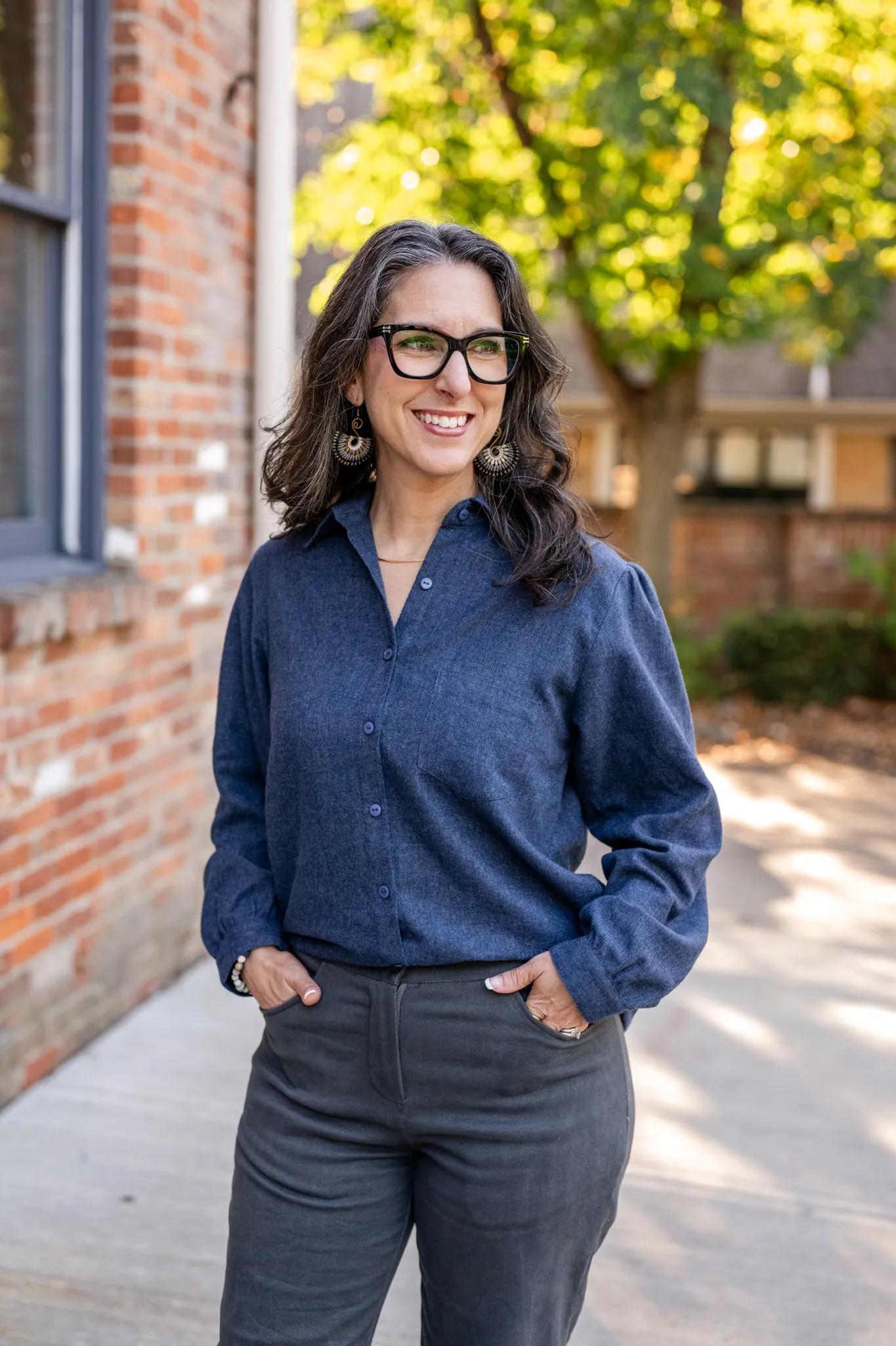 Brushed Flannel Button-Up Blouse