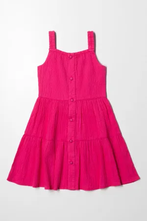 Button Down Tiered Dress Pink