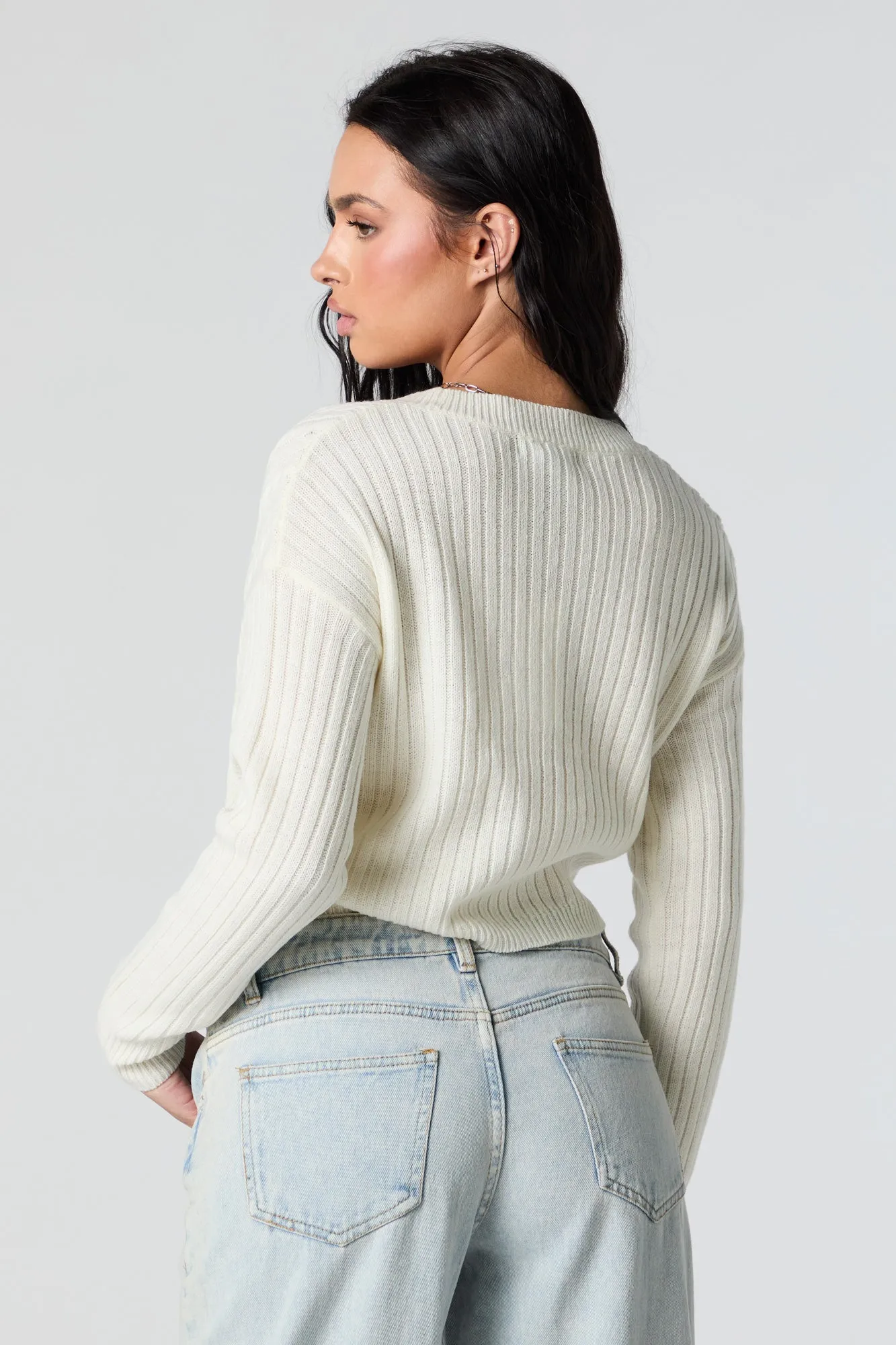 Cable Knit Button-Up Cropped Cardigan