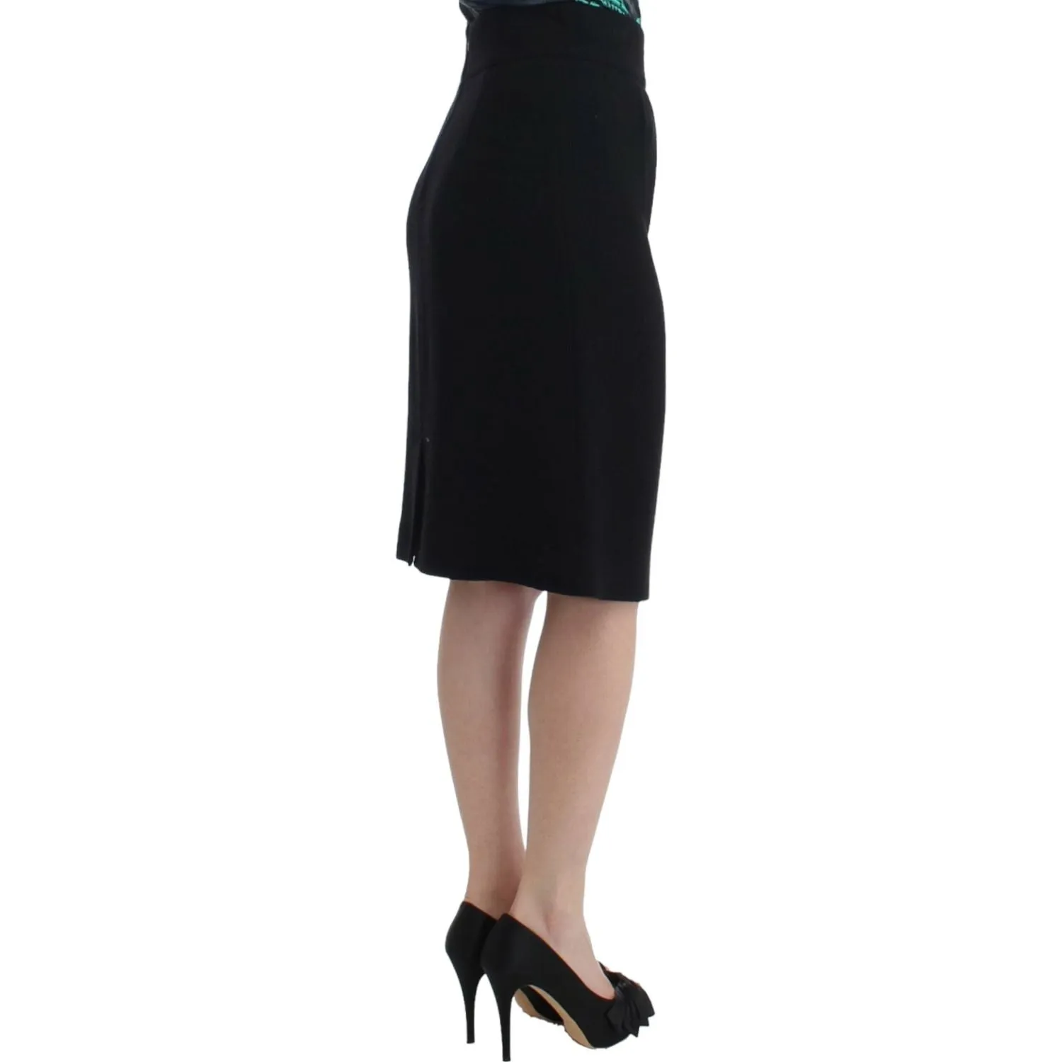 Cavalli Elegant Black Wool Pencil Skirt