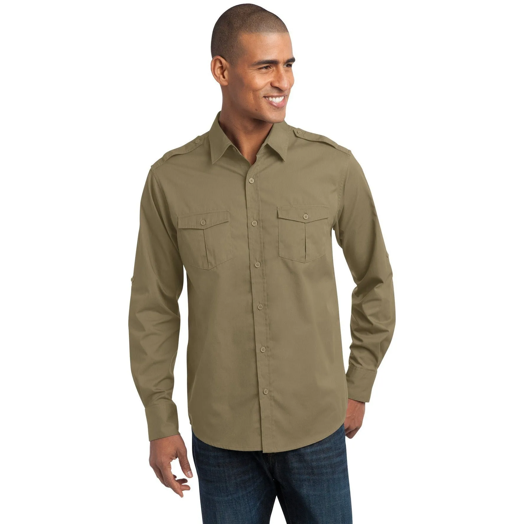 CLOSEOUT - Port Authority Stain-Release Roll Sleeve Twill Shirt