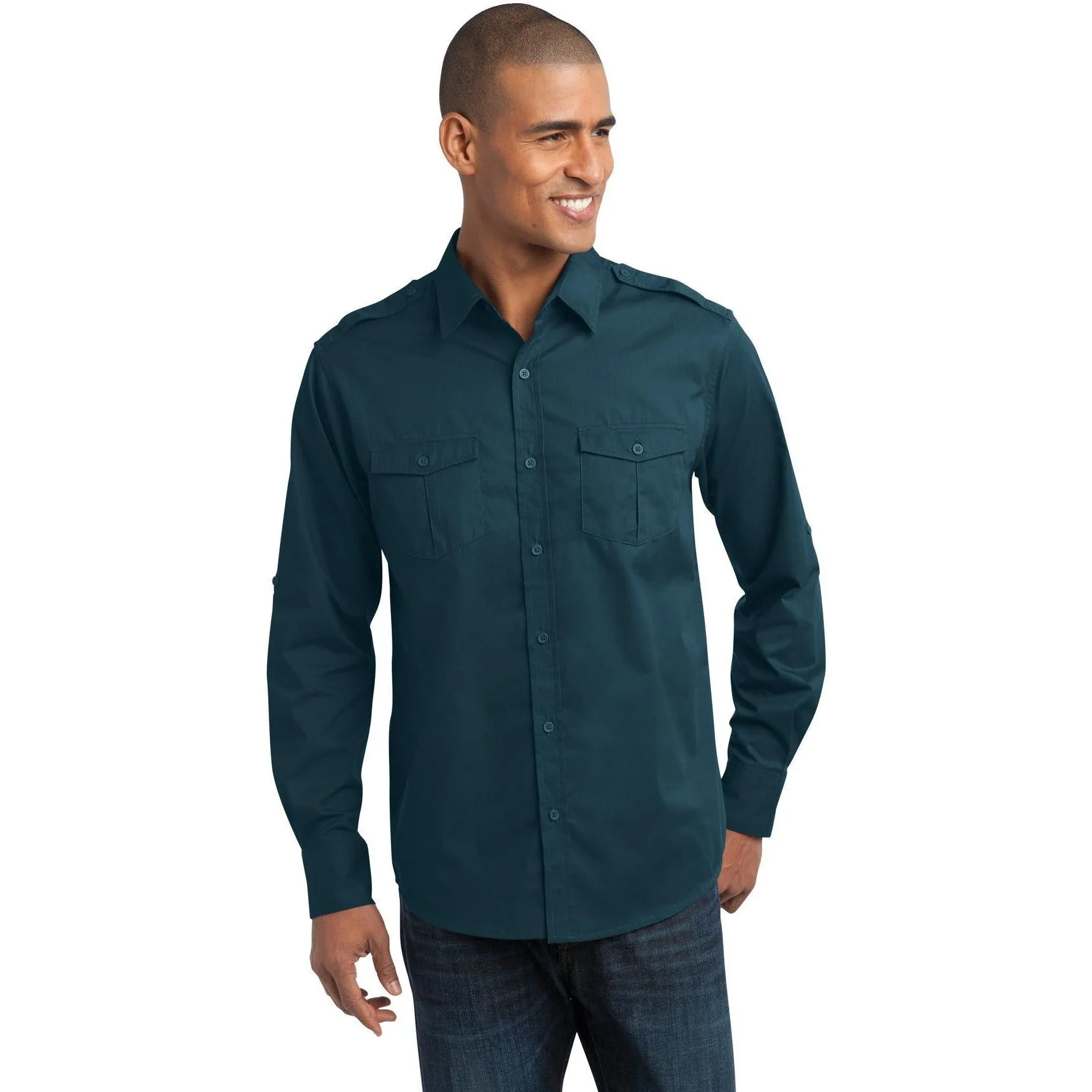 CLOSEOUT - Port Authority Stain-Release Roll Sleeve Twill Shirt