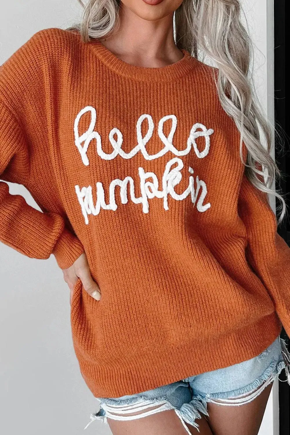 Contrast Letter Round Neck Long Sleeve Sweater