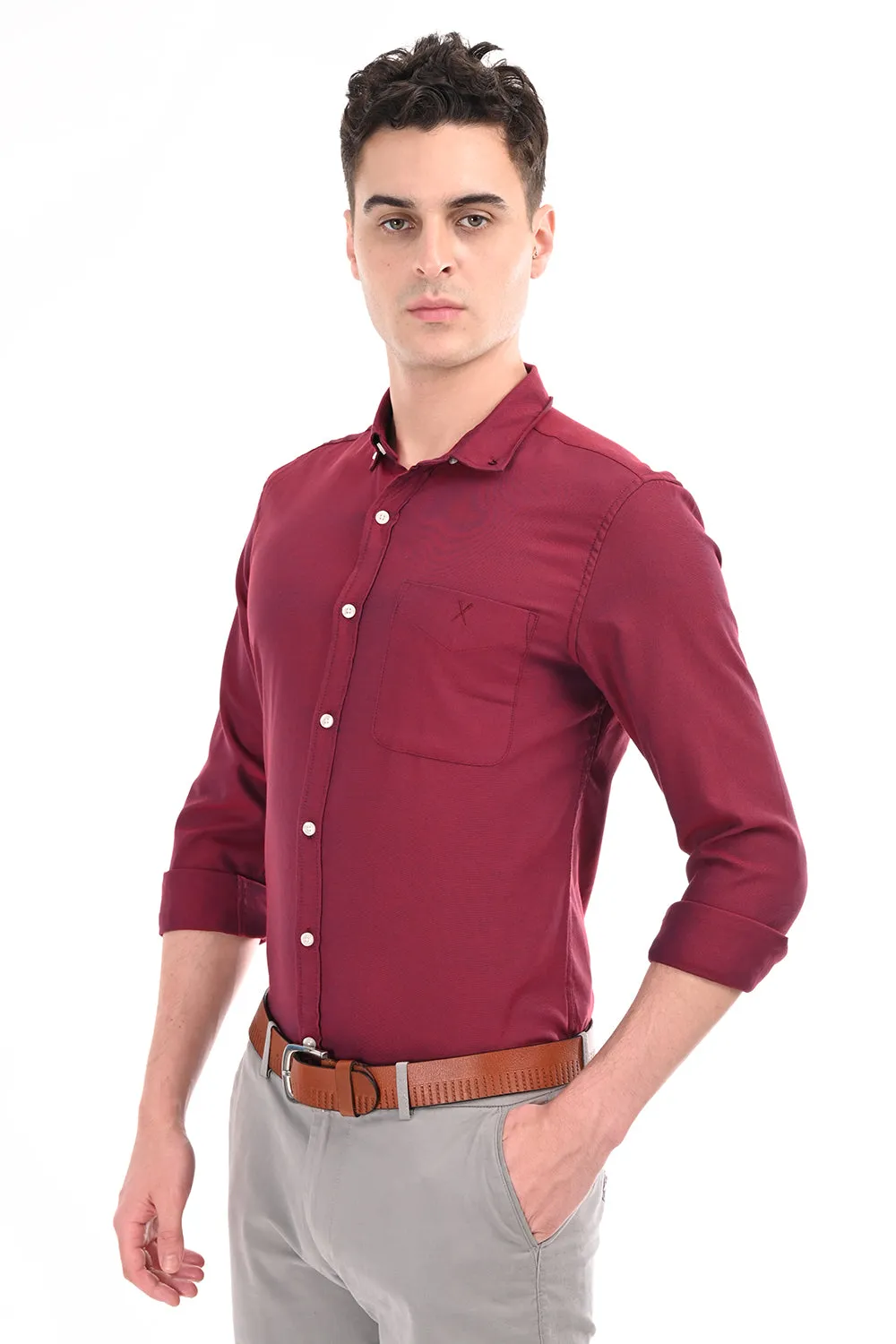 Dark Maroon New Age Oxford Semi Formal Shirt