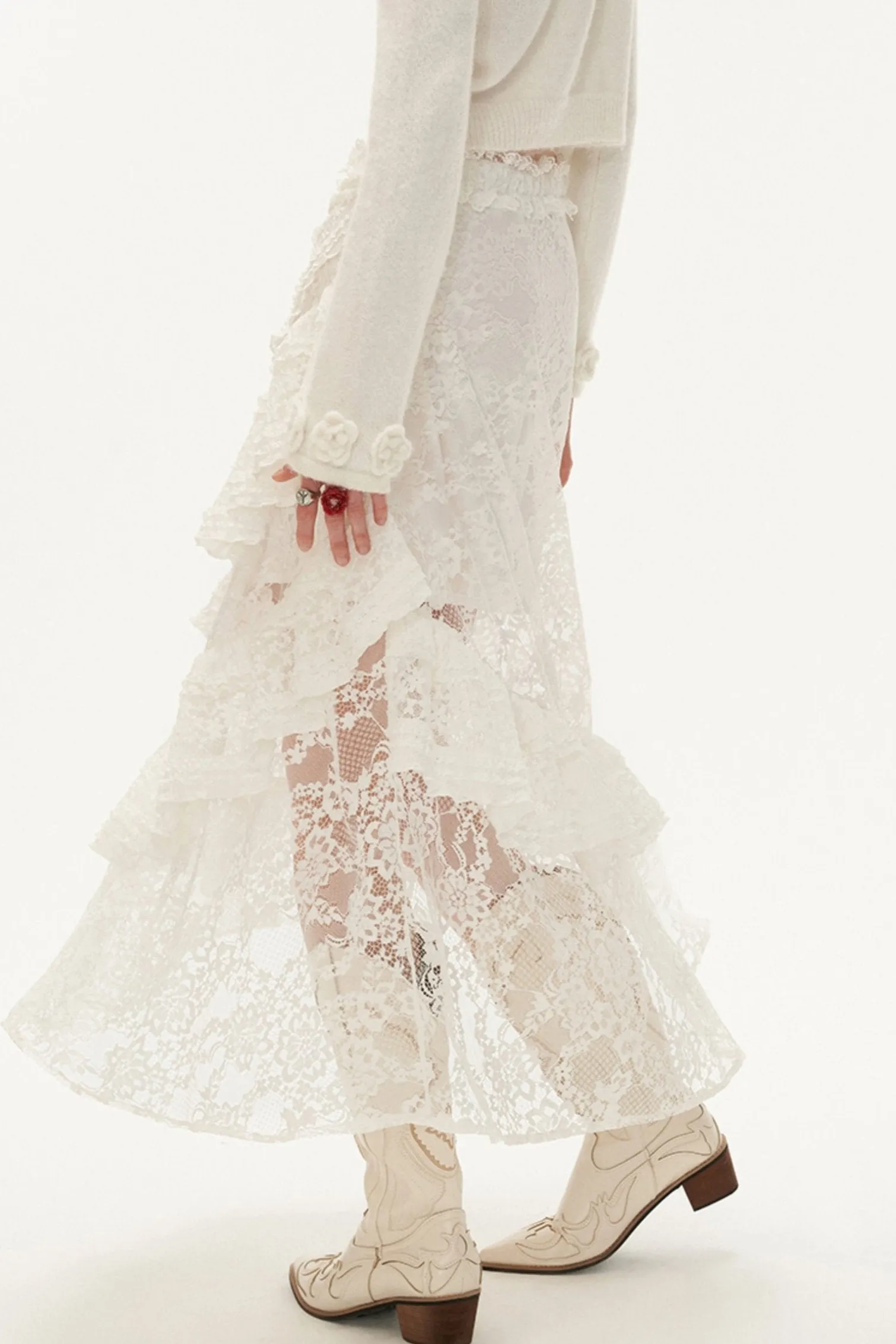 Ethereal Lace Tiered Maxi Skirt