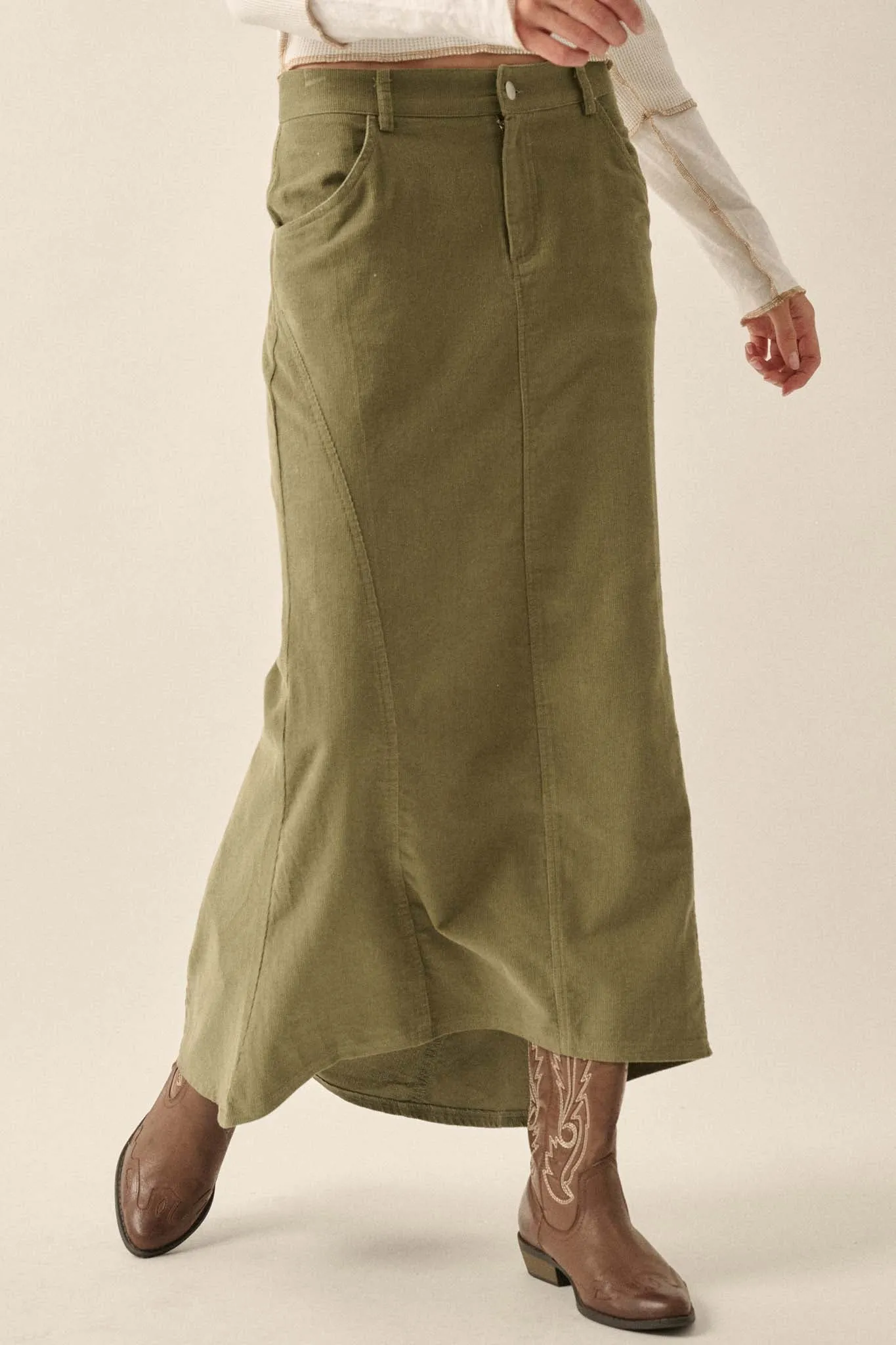 Giddy Up Corduroy High-Low Mermaid Skirt