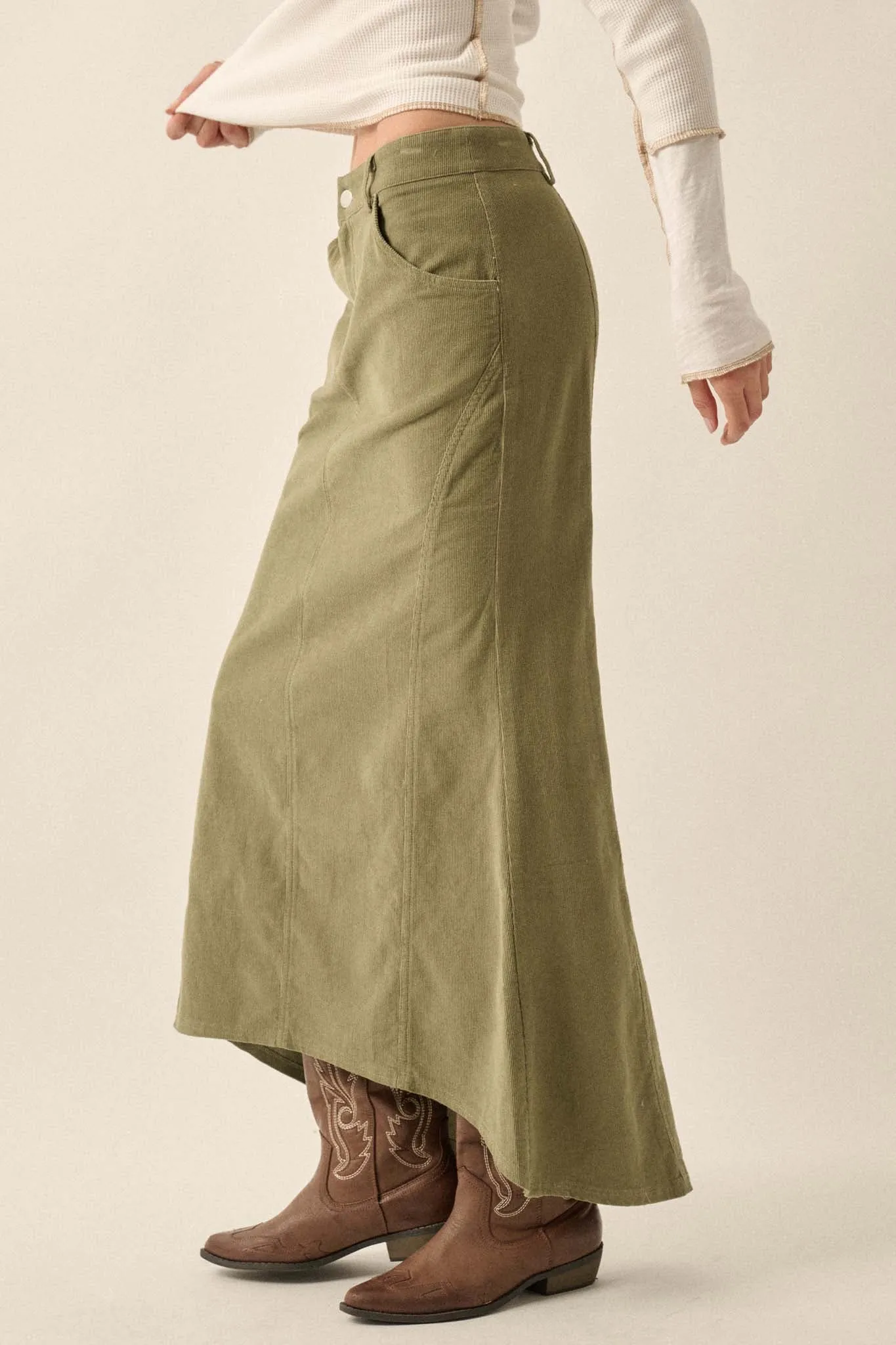 Giddy Up Corduroy High-Low Mermaid Skirt