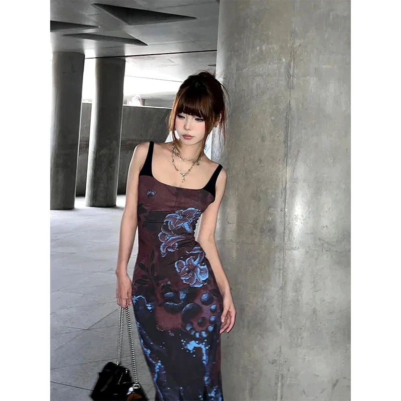 Girlary Chinese style retro spice girl halter dress feminine temperament senior sense slim slim fishtail long skirt