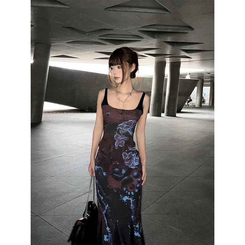 Girlary Chinese style retro spice girl halter dress feminine temperament senior sense slim slim fishtail long skirt