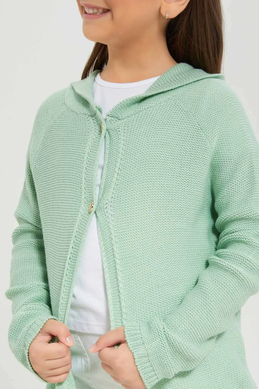 Girls Mint Hooded Cardigan