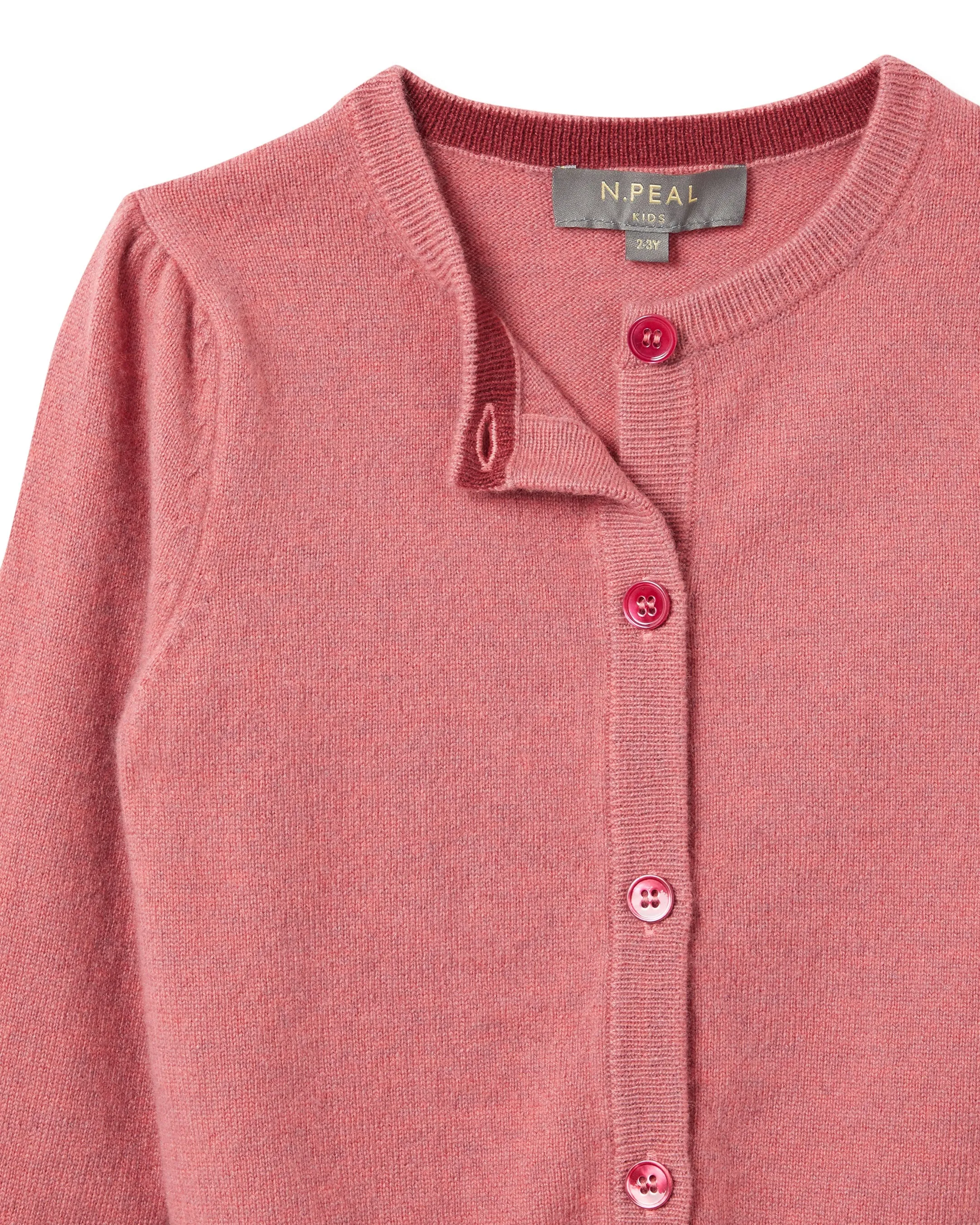 Girls Round Neck Cashmere Cardigan Heather Pink