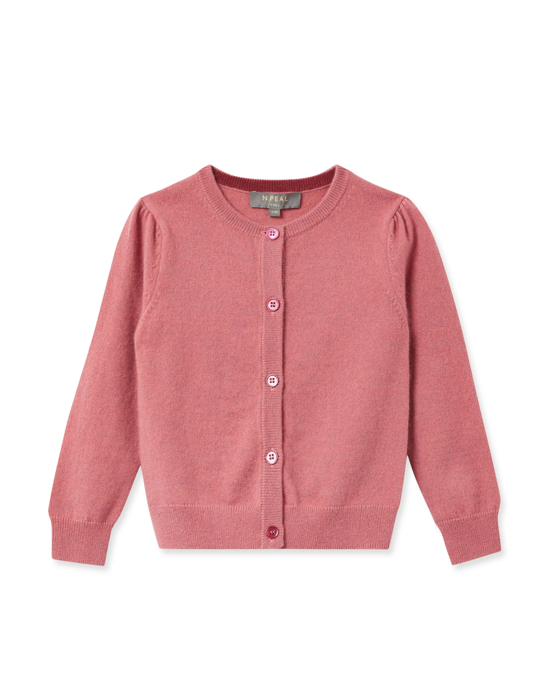 Girls Round Neck Cashmere Cardigan Heather Pink