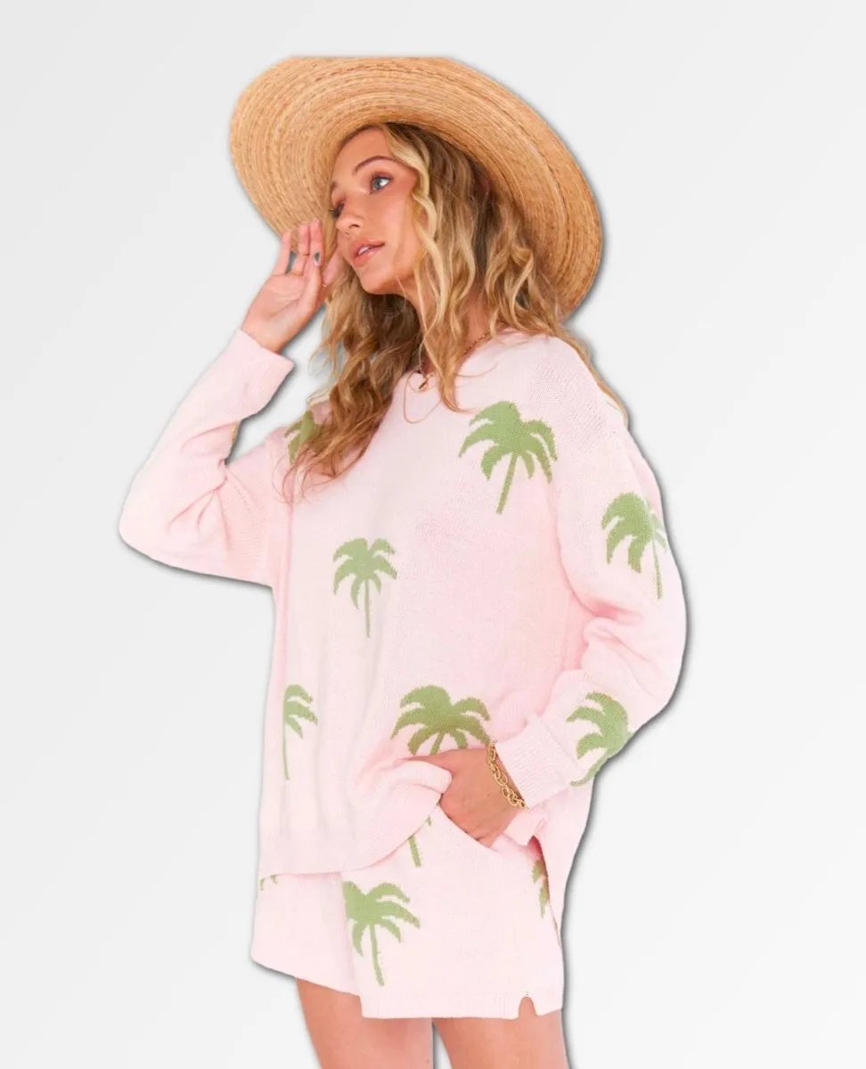 Go To Sweater Pink Palm Tree