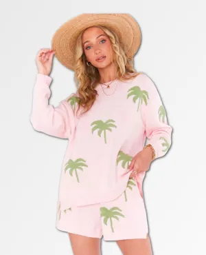 Go To Sweater Pink Palm Tree