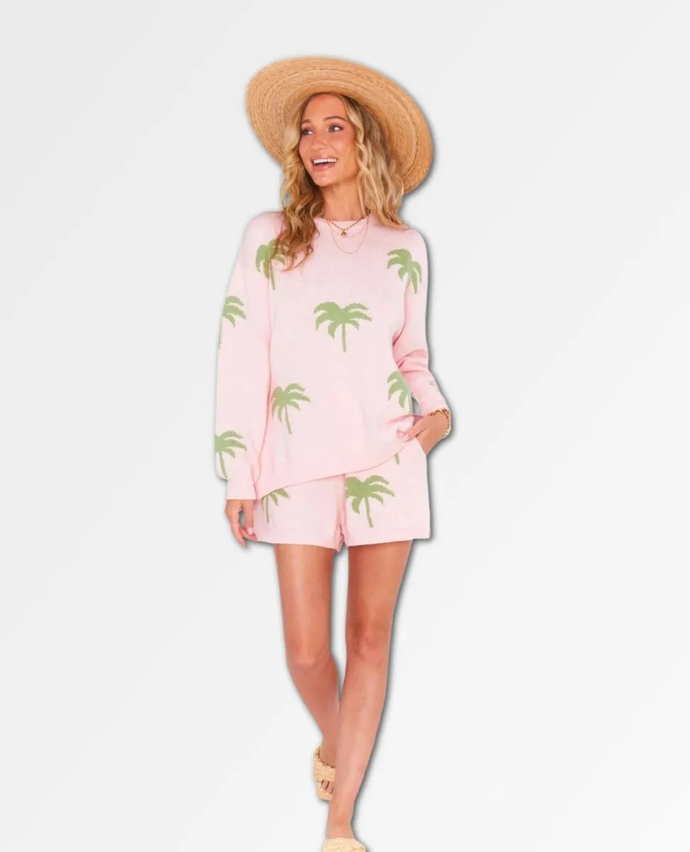 Go To Sweater Pink Palm Tree