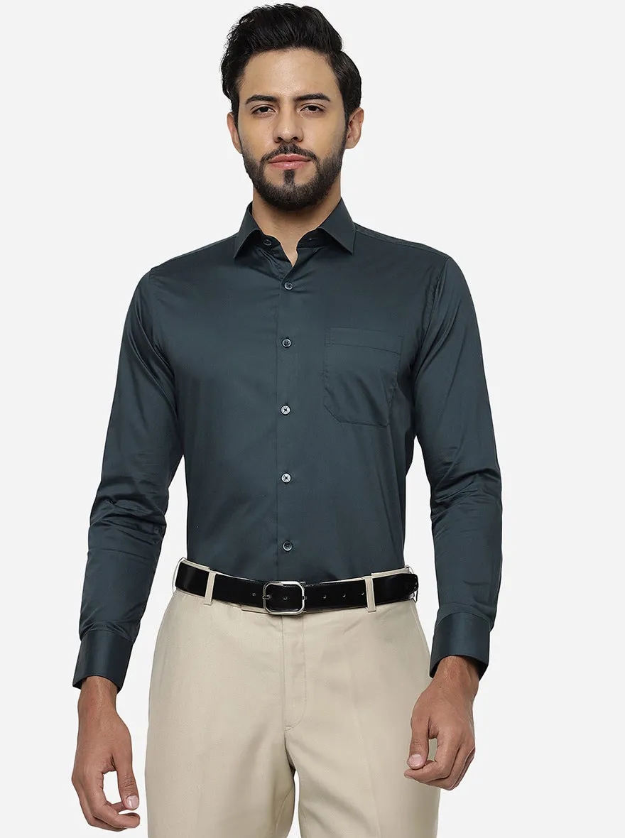 Green Solid Slim Fit Formal Shirt | JadeBlue