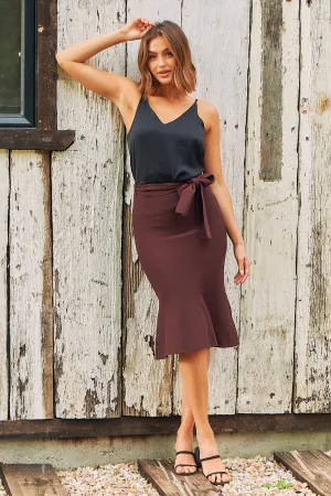 Harper Chocolate Tie Waist Fishtail Skirt