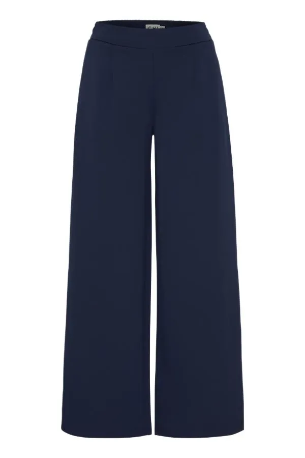 Ichi Womens Kate Sus Long Wide Pants Maritime Blue