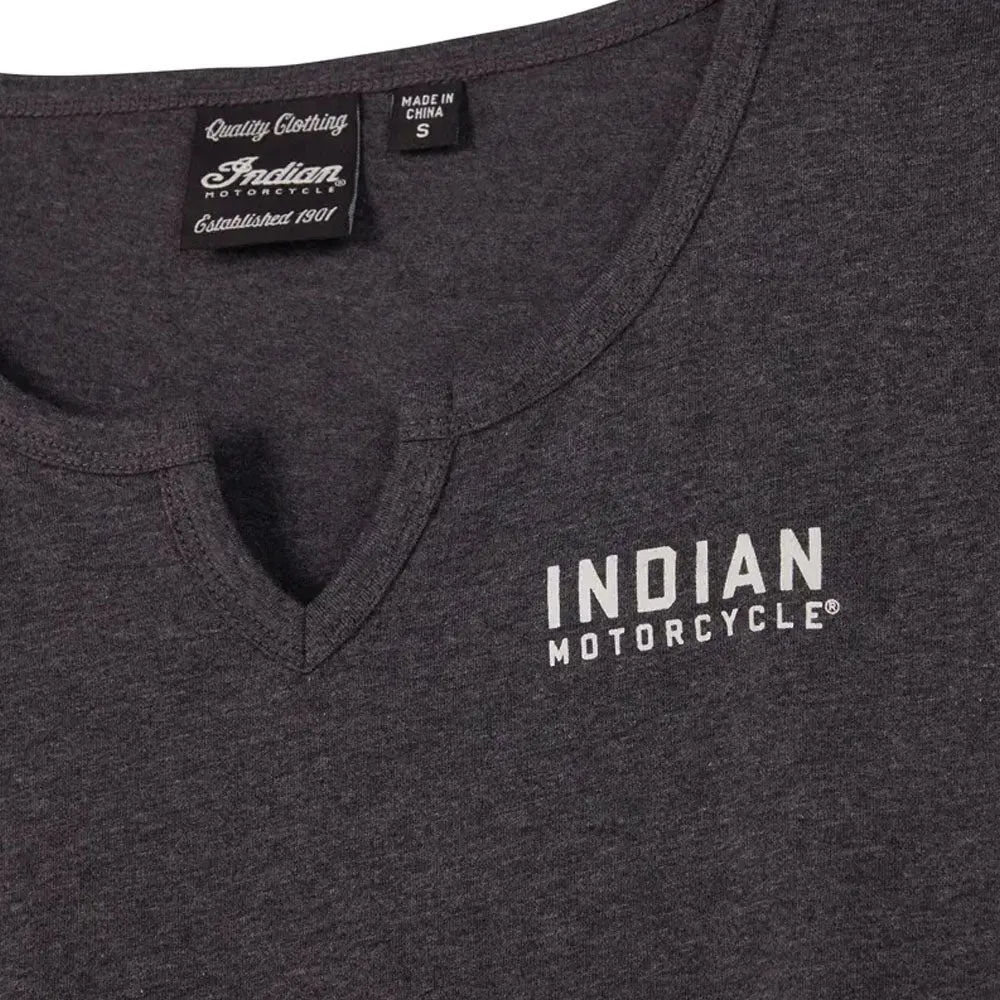 Indian Motorcycle Womens Block Logo Notch Neck T-Shirt Gray