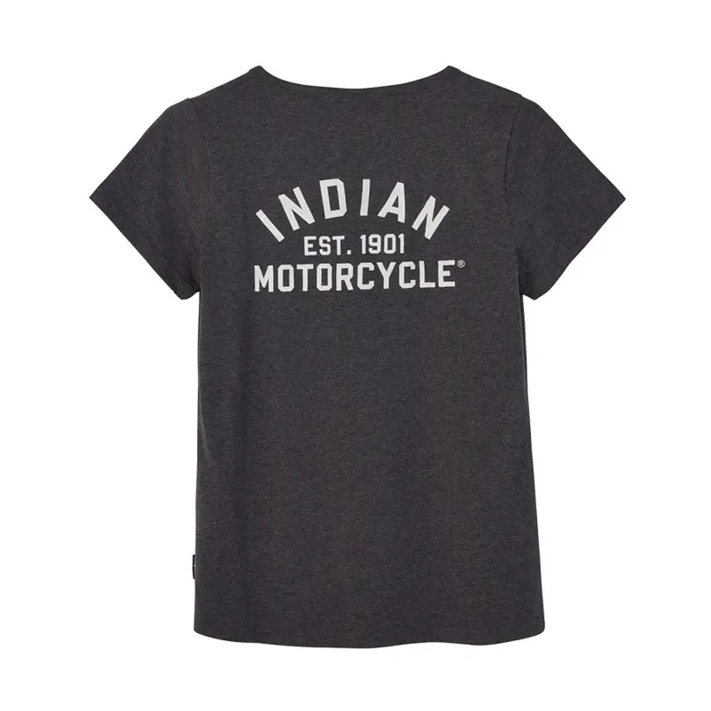 Indian Motorcycle Womens Block Logo Notch Neck T-Shirt Gray