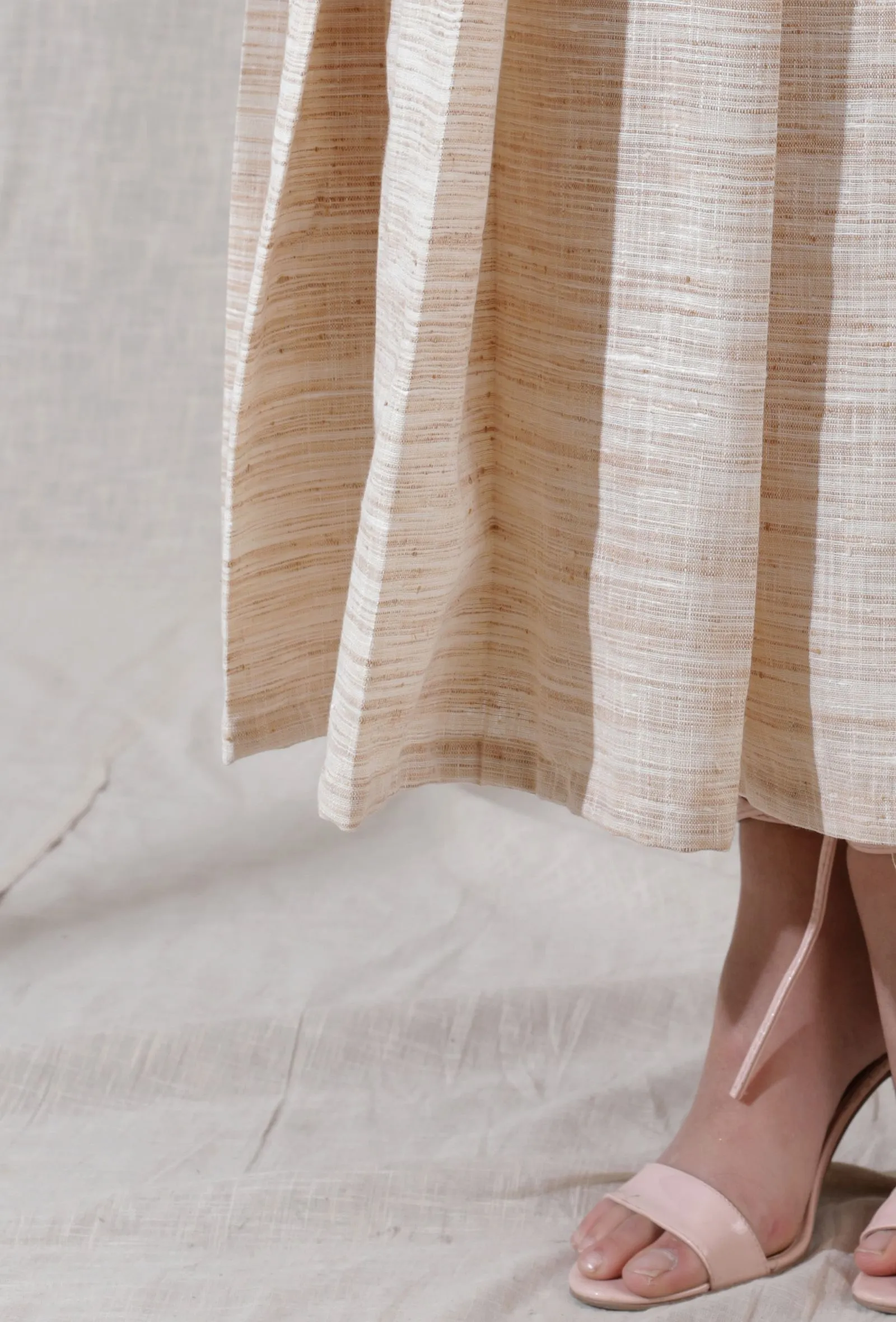 Ivory tan color khadi pleated flared ankle length skirt