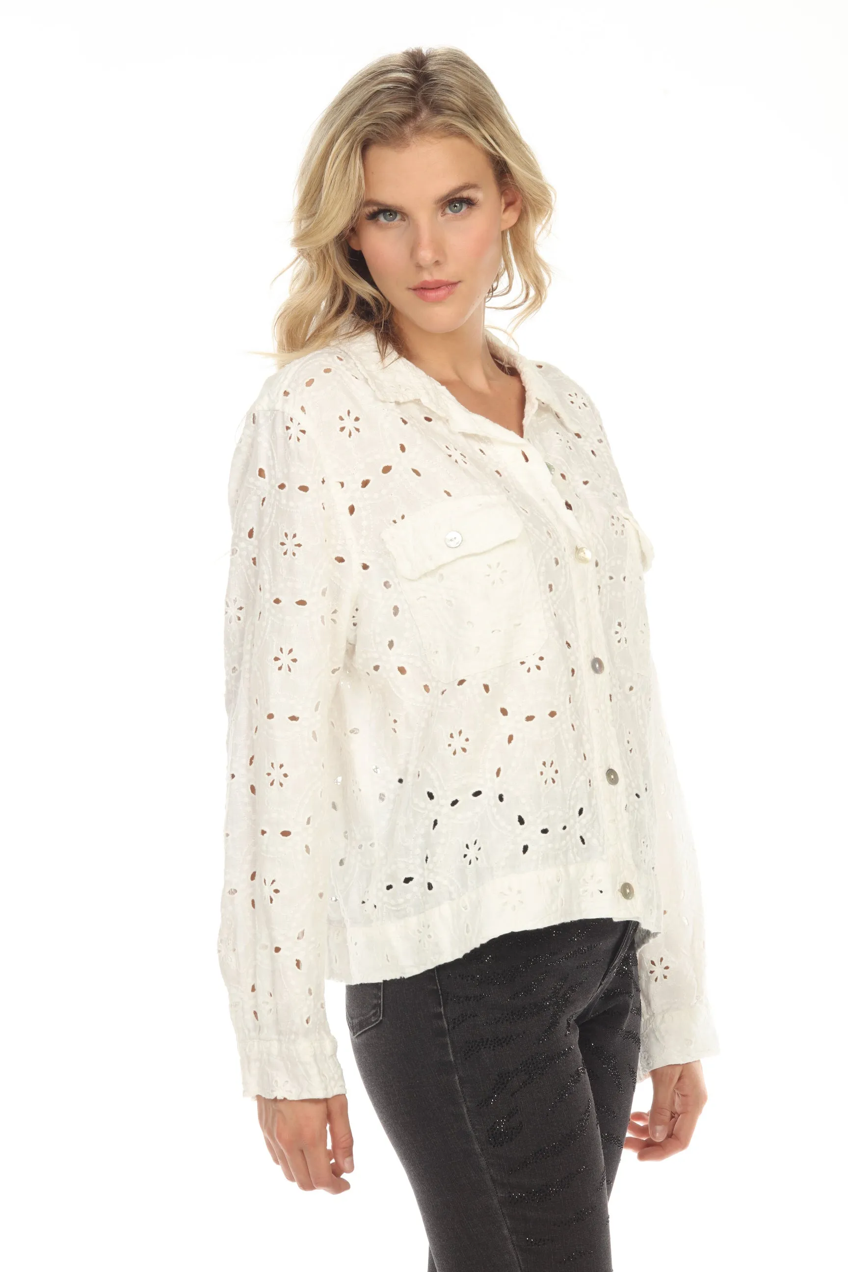 Johnny Was Jade White Alanah Linen Cropped Jacket Boho Chic L43822