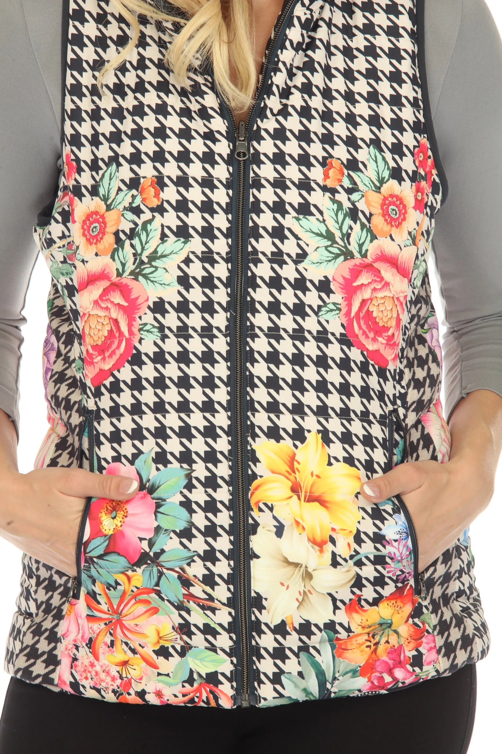 Johnny Was Sasha Mixed Print Zip Front Reversible Vest Boho Chic C48923