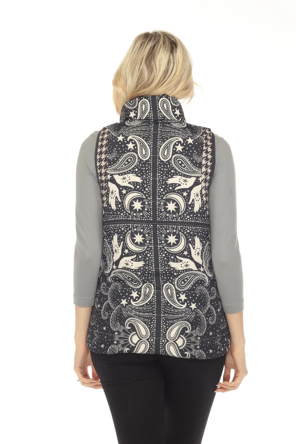 Johnny Was Sasha Mixed Print Zip Front Reversible Vest Boho Chic C48923