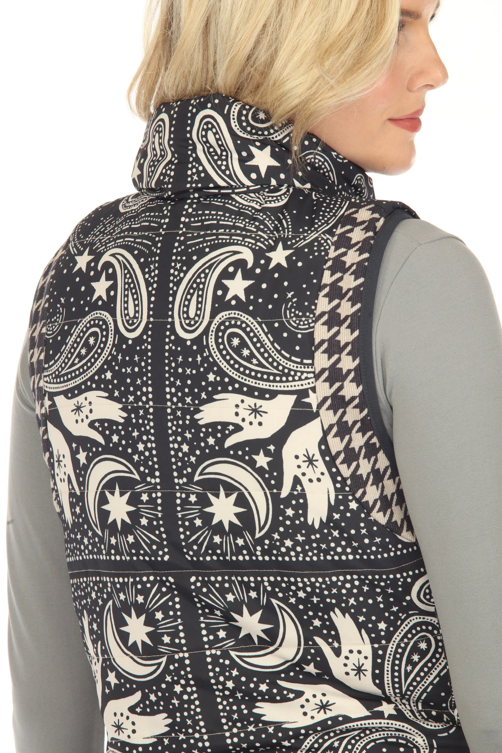 Johnny Was Sasha Mixed Print Zip Front Reversible Vest Boho Chic C48923