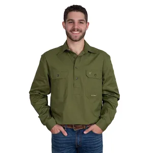 Just Country Mens Cameron 1/2 Button Work Shirt - Olive