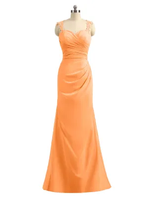 Lace Appliqued Strap Sheath Open Back Dress Orange