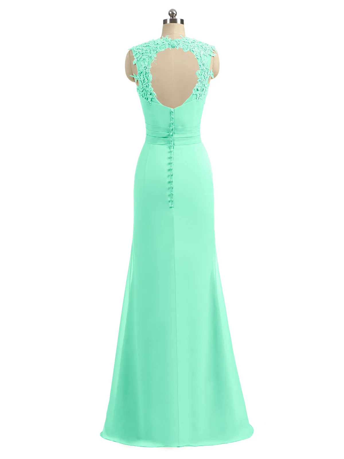 Lace Appliqued Strap Sheath Open Back Dress Turquoise