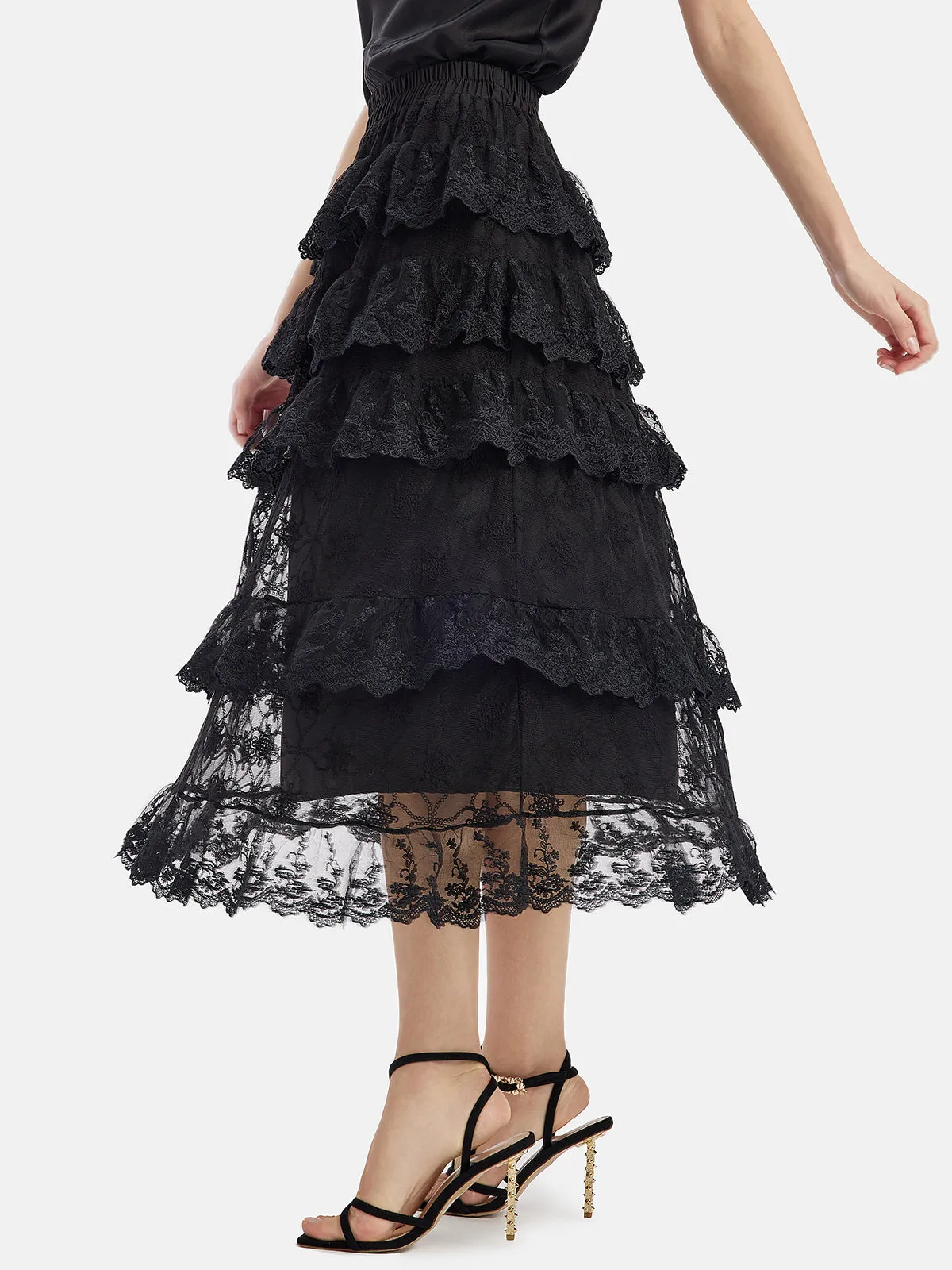 Lace Trim Patchwork Midi Skirt