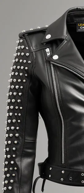 Lawrence Studs Black Women Leather Jacket