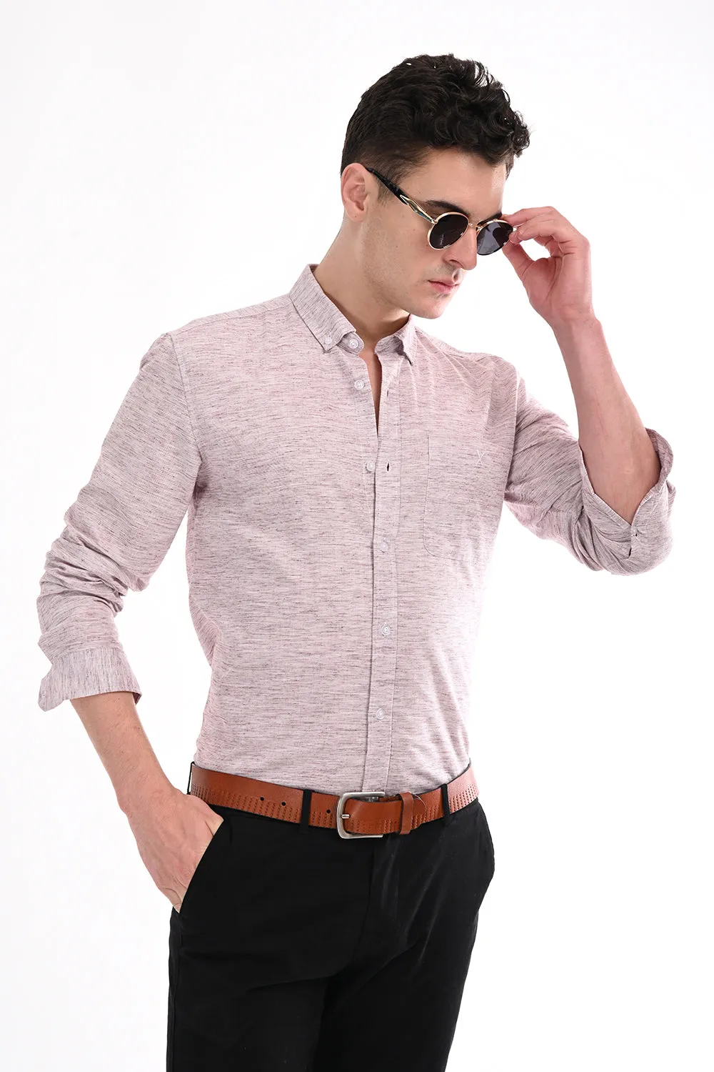 Light Pink Lenin Semi Formal Shirt