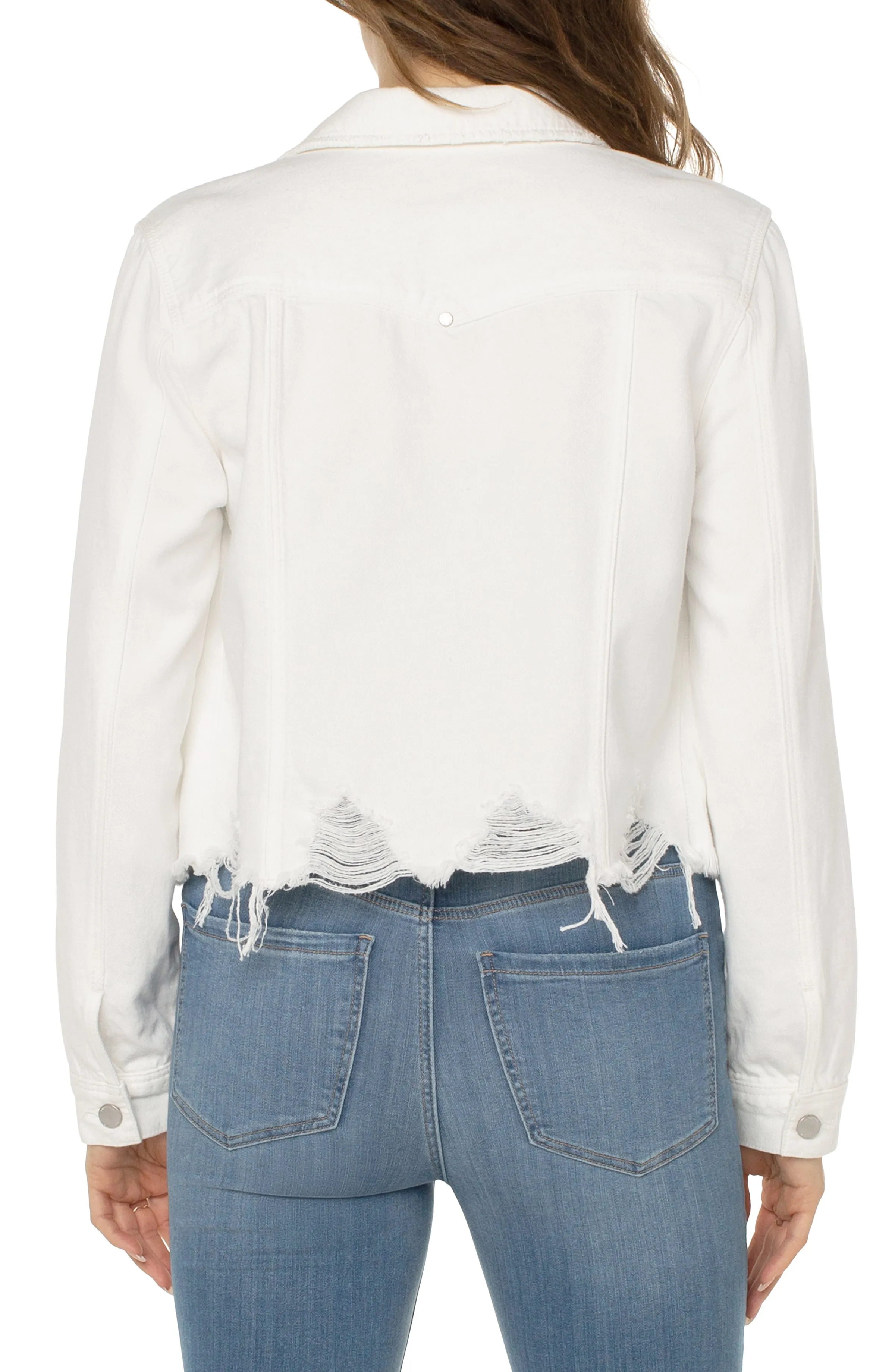 Liverpool Denim Jacket with Shredded Hem (Prairie White)