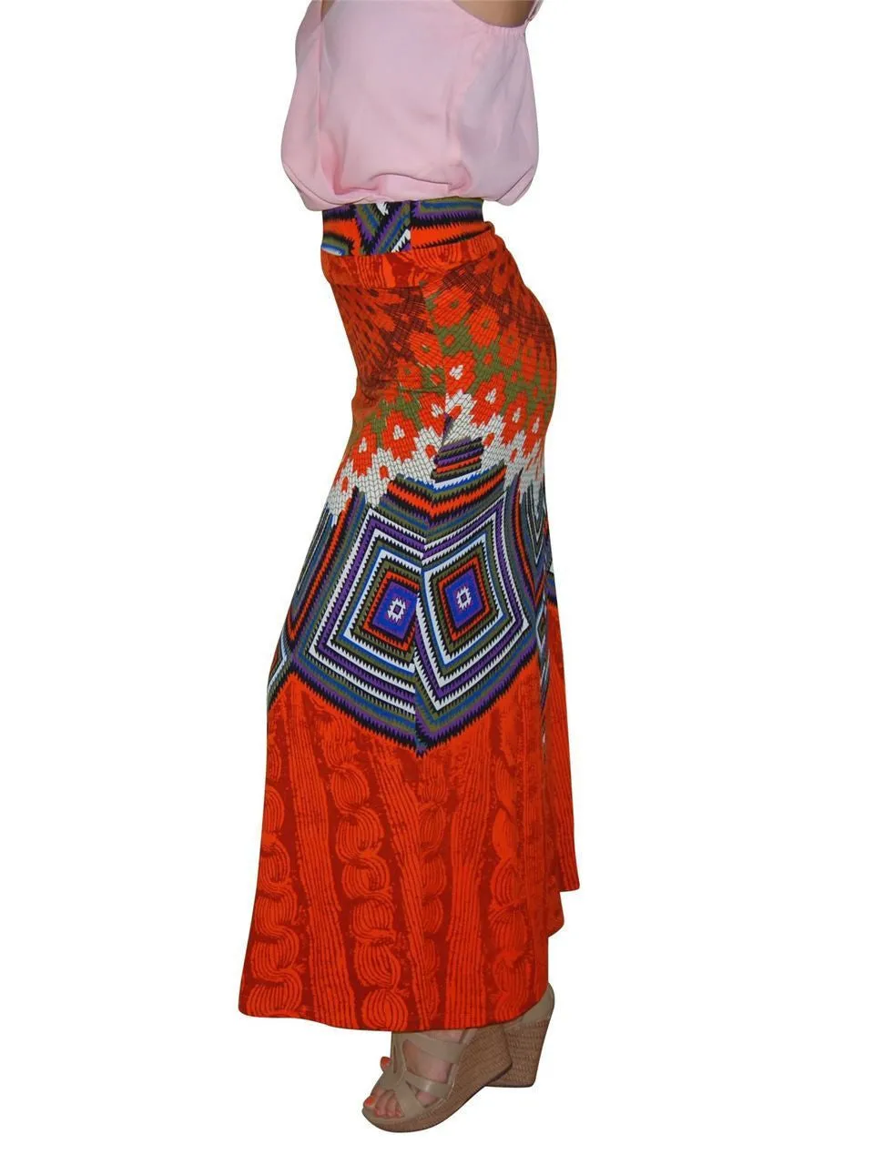 Maxi Skirt India Feather Orange